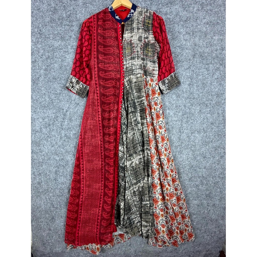 Womens Anarkali kurti Dress Medium Red Geometric Paisley Colorful Traditional